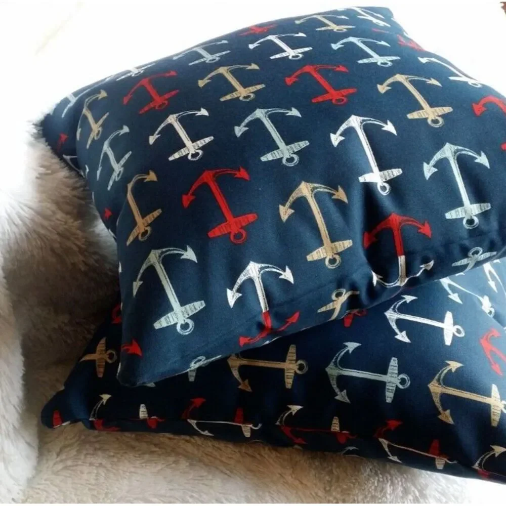 Bryant Nautical Anchors 20X20 Zippered Throw Pillow Covers Set/2 Navy‎ White NEW